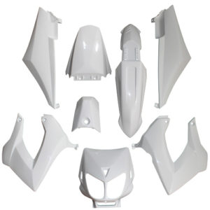 CARROSSERIE 50 A BOITE ADAPTABLE DERBI SENDA DRD X-TREME X-RACE <2010 BLANC BRILLANT (KIT 8 PIECES) - code 008SA0P814