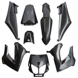 CARROSSERIE 50 A BOITE ADAPTABLE DERBI SENDA DRD X-TREME X-RACE <2010 NOIR BRILLANT (KIT 8 PIECES) - code 008SA0P914