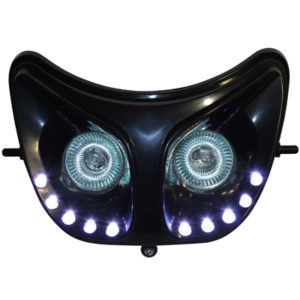DOUBLE OPTICAL LIGHT GEARBIKE RR8 FOR DERBI SENDA BLACK WITH LEDS WHITE - code 62ASAW0914